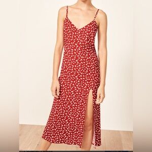 Reformation Crimini midi-length Slip Dress, red/orange floral, size 8